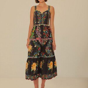 FARM Rio Delicate Scarves Floral Maxi Dress - Black with Multicolor Accents